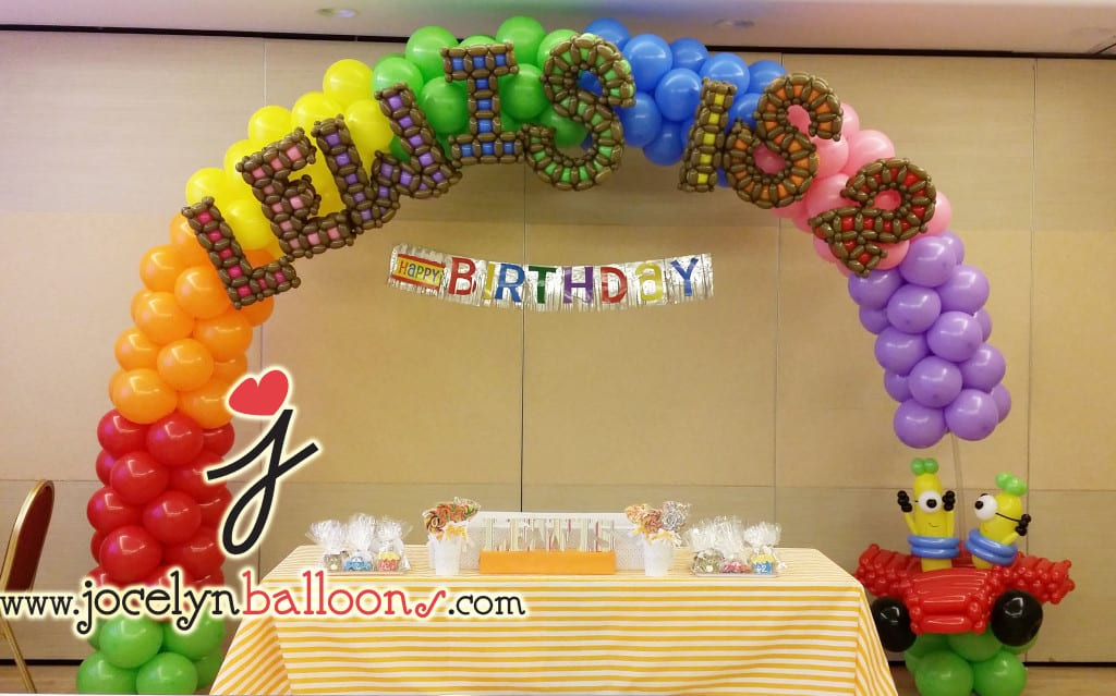 RAINBOW BALLOON ARCH WITH NAMES