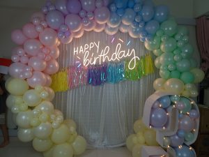 Organic Pastel Circle Backdrop With “3” Balloon Marquee Number