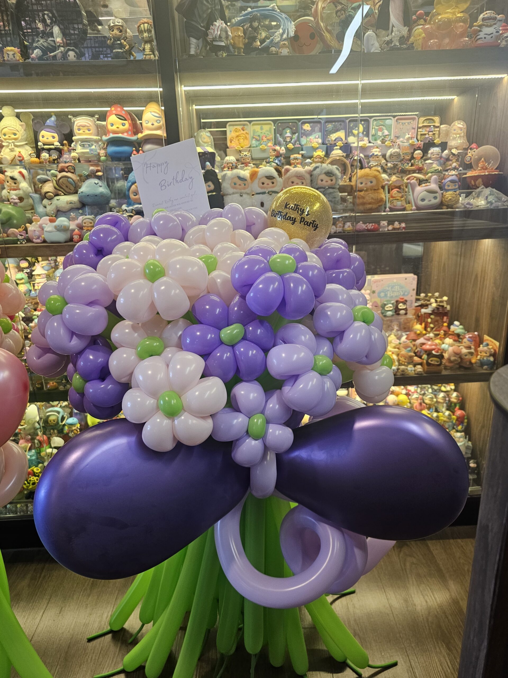 Purple lavender balloon flower bouquet Singapore with personalised gold bubble